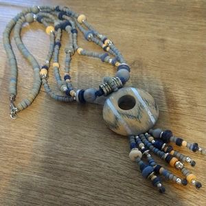 Blue, White, Silver Circle Medallion With Catcher Vibes